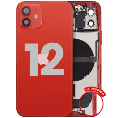 Back Housing W/ Charging Port Flex & Small Parts For iPhone 12 (US Version) (Used OEM Pull: Grade A) (Red)
