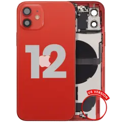 Back Housing W/ Charging Port Flex & Small Parts For iPhone 12 (US Version) (Used OEM Pull: Grade B) (Red)