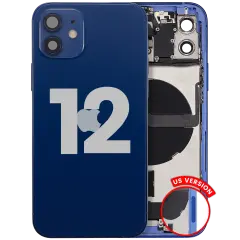 Back Housing W/ Charging Port Flex & Small Parts For iPhone 12 (US Version) (Used OEM Pull: Grade C) (Blue)