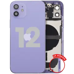 Back Housing W/ Charging Port Flex & Small Parts For iPhone 12 (US Version) (Used OEM Pull: Grade C) (Purple)