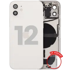 Back Housing W/ Charging Port Flex & Small Parts For iPhone 12 (US Version) (Used OEM Pull: Grade C) (White)