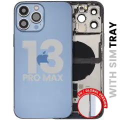 Back Housing W/ Charging Port Flex & Small Parts For iPhone 13 Pro Max (EU / Global Version) (Used OEM Pull: Grade A) (Sierra Blue)