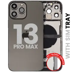 Back Housing W/ Charging Port Flex & Small Parts For iPhone 13 Pro Max (EU / Global Version) (Used OEM Pull: Grade B) (Graphite)