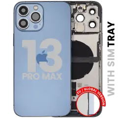 Back Housing W/ Charging Port Flex & Small Parts For iPhone 13 Pro Max (EU / Global Version) (Used OEM Pull: Grade C) (Sierra Blue)