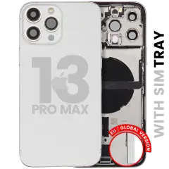 Back Housing W/ Charging Port Flex & Small Parts For iPhone 13 Pro Max (EU / Global Version) (Used OEM Pull: Grade C) (Silver)
