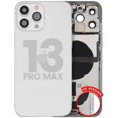 Back Housing W/ Charging Port Flex & Small Parts For iPhone 13 Pro Max (US Version) (Used OEM Pull: Grade B) (Silver)
