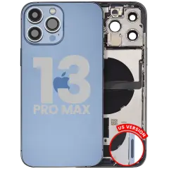 Back Housing W/ Charging Port Flex & Small Parts For iPhone 13 Pro Max (US Version) (Used OEM Pull: Grade C) (Sierra Blue)