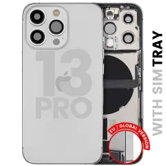 Back Housing W/ Charging Port Flex & Small Parts For iPhone 13 Pro (EU / Global Version) (Used OEM Pull: Grade A) (Silver)
