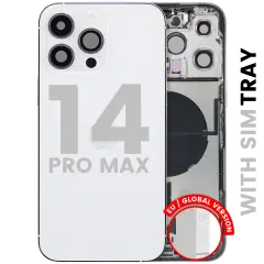 Back Housing W/ Charging Port Flex & Small Parts For iPhone 14 Pro Max (EU / Global Version) (Used OEM Pull: Grade B) (Silver)