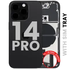 Back Housing W/ Charging Port Flex & Small Parts For iPhone 14 Pro (EU / Global Version) (Used OEM Pull: Grade B) (Space Black)