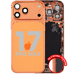 Back Housing W/ Charging Port Flex & Small Parts Compatible For iPhone 17 Pro Max (EU / Global Version) (Used OEM Pull: Grade A) (Cosmic Orange)