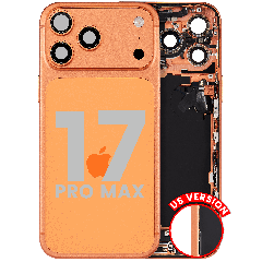 Back Housing W/ Charging Port Flex & Small Parts Compatible For iPhone 17 Pro Max (US Version) (Used OEM Pull: Grade A) (Cosmic Orange)