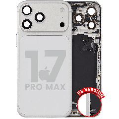 Back Housing W/ Charging Port Flex & Small Parts Compatible For iPhone 17 Pro Max (US Version) (Used OEM Pull: Grade A) (Silver)