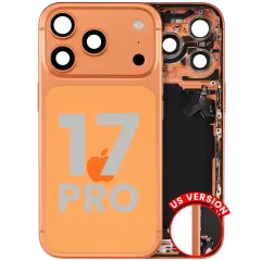 Back Housing W/ Charging Port Flex & Small Parts Compatible For iPhone 17 Pro (US Version) (Used OEM Pull: Grade A) (Cosmic Orange)