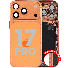 Back Housing W/ Charging Port Flex & Small Parts Compatible For iPhone 17 Pro (EU / Global Version) (Used OEM Pull: Grade A) (Cosmic Orange)