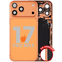 Back Housing W/ Charging Port Flex & Small Parts For iPhone 17 Pro Max (US Version) (Used OEM Pull: Grade C) (Cosmic Orange)