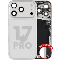 Back Housing W/ Charging Port Flex & Small Parts For iPhone 17 Pro (US Version) (Used OEM Pull: Grade C) (Silver)