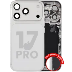 Back Housing W/ Charging Port Flex & Small Parts For iPhone 17 Pro (EU / Global Version) (Used OEM Pull: Grade B) (Silver)