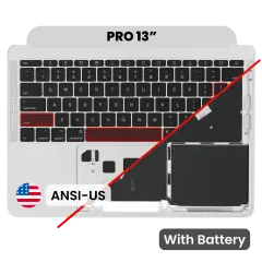Top Case with Battery and Keyboard (ANSI US) For MacBook Pro 13" A1708 (2016) (Used OEM Pull: Grade A) (Silver)