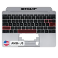 Top Case with Keyboard (ANSI US) and Microphone For MacBook 12" A1534 (2015) (Used OEM Pull: Grade A) (Space Gray)