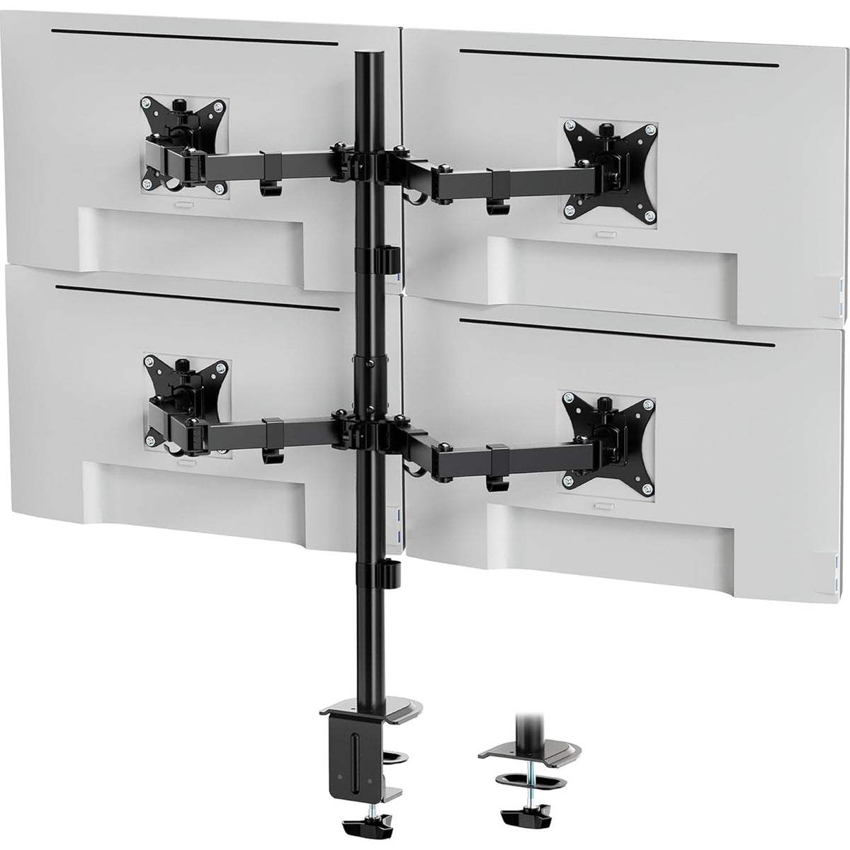 VonHaus Quad Monitor Stand for 13-32" Screens, Four Screen Monitor Desk Mount, Height Adjustable, Easy Assemble Stand with Full Tilt, Rotation & Swivel Arms, VESA 75x75 & 100x100mm