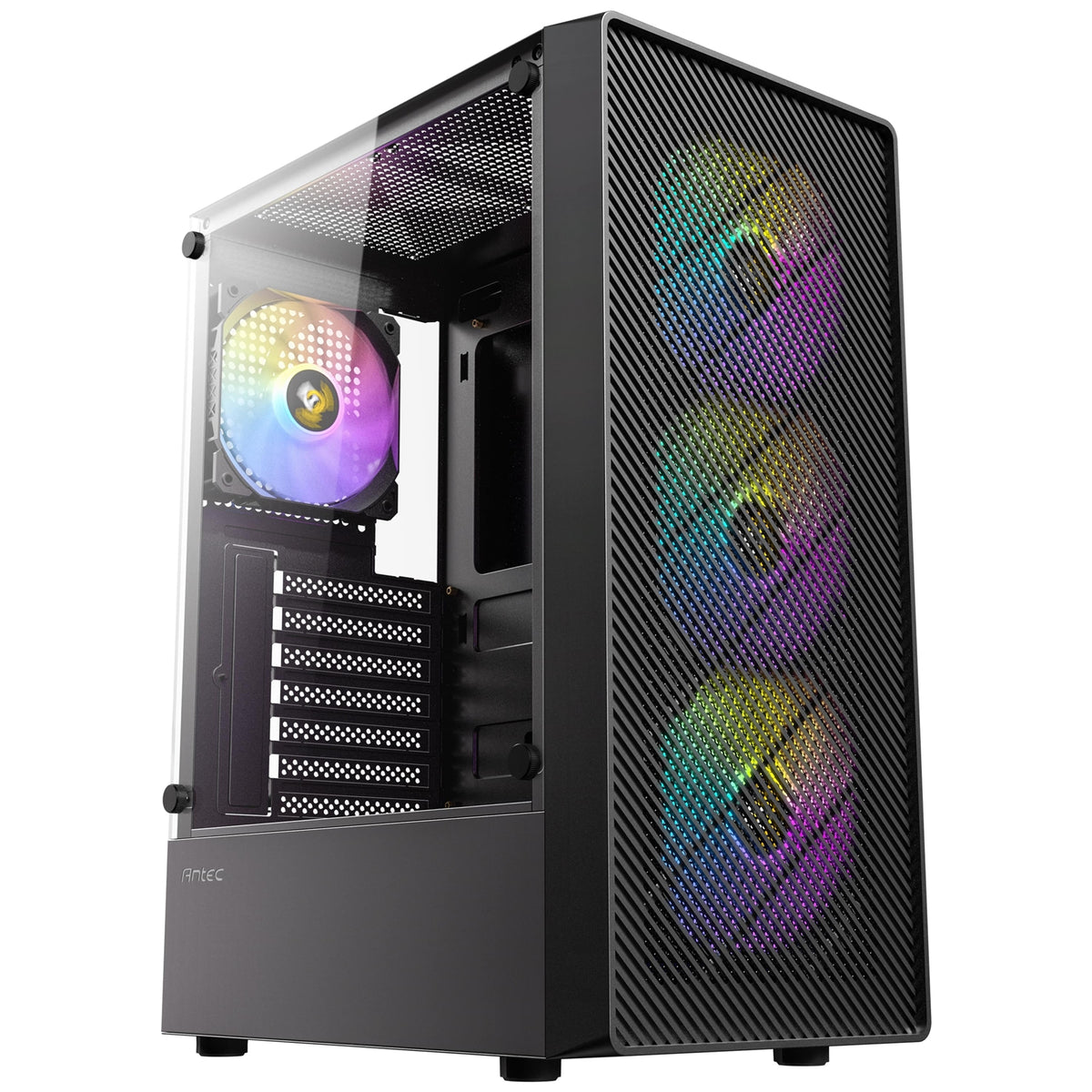 Antec AX26 RGB Elite Mid Tower Gaming Case, 1 x USB 3.0 / 2 x USB 2.0, Tempered Glass Side Window Panel, High Airflow Front Pannel, 4 x Pre-Installed ARGB LED Fans, ATX, Micro-ATX, ITX Compatible