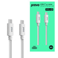 Prevo USB 3.2 100W C to C cable, 20V/5A, 10GB/20GB/s, White, Superior Design & Performance, Retail Box Packaging