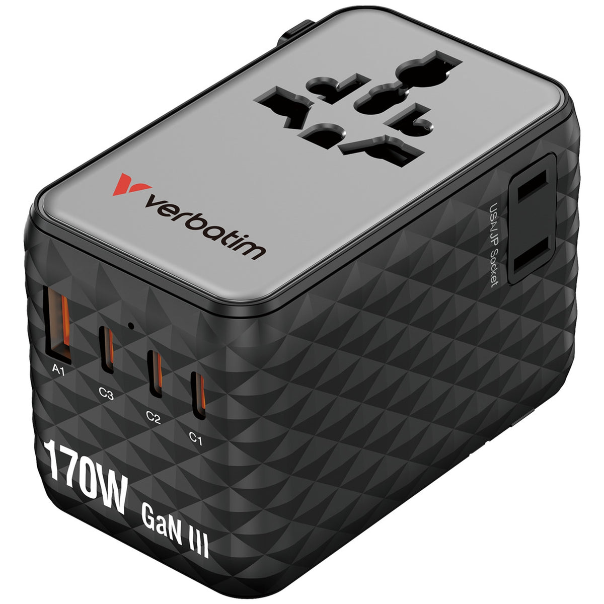 Verbatim Charge 'n' Travel 170W Universal Travel Adapter Black, Charge Up To 6 Devices AT Once