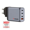 Verbatim GNC-100 GaN Charger 100W with 2 x USB-C PD 100W / 1 x USB-C PD 65W / 1 x USB-A QC 3.0 (EU/UK/US)