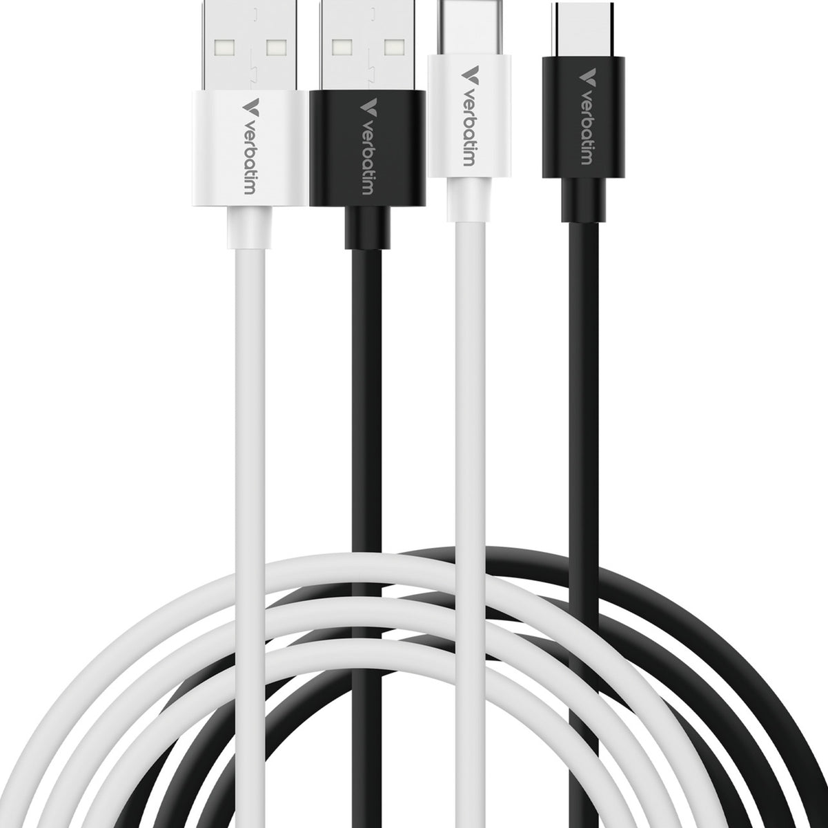 Verbatim Essentials Sync & Charge USB-A to C Cables (2 pack) Black & White,1m,18W QC, 480Mbps, Quick Charge 3.0 Support Up To 18W Charging