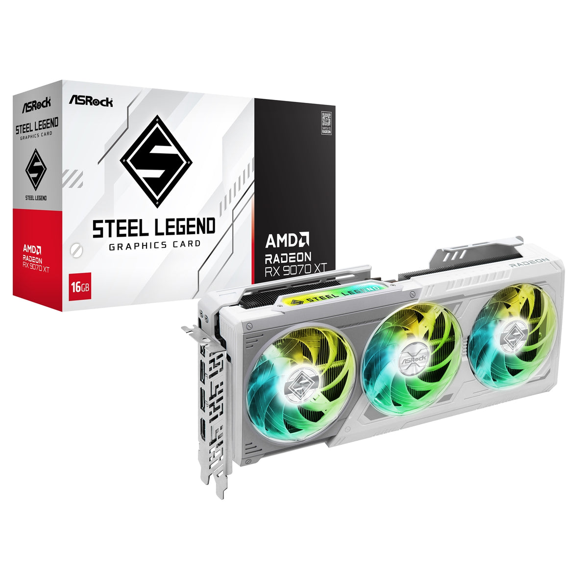 ASRock AMD Radeon RX 9070 XT Steel Legend 16GB GDDR6 Graphics Card, 4096 Streams, 2970 MHz Boost Clock, Triple Fan, 3x DisplayPorts / 1x HDMI Port