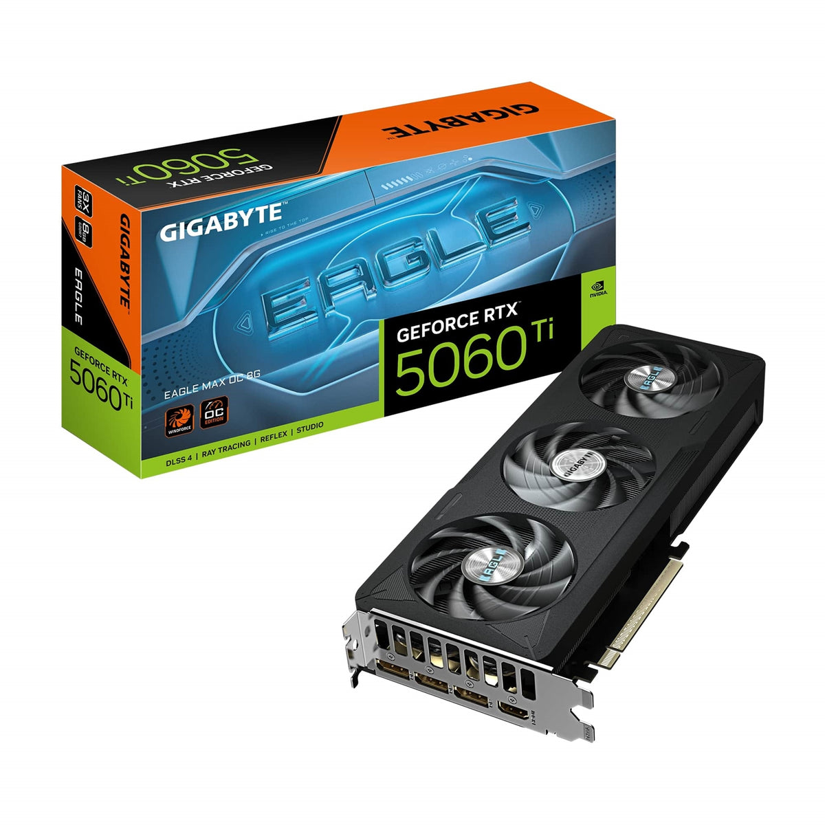 Gigabyte NVIDIA GeForce RTX 5060 Ti EAGLE MAX OC 8GB GDDR7 Graphics Card, 4608 CUDA Cores, 2617 MHz Core Clock, Triple Fan, 3x DisplayPorts / 1x HDMI Port