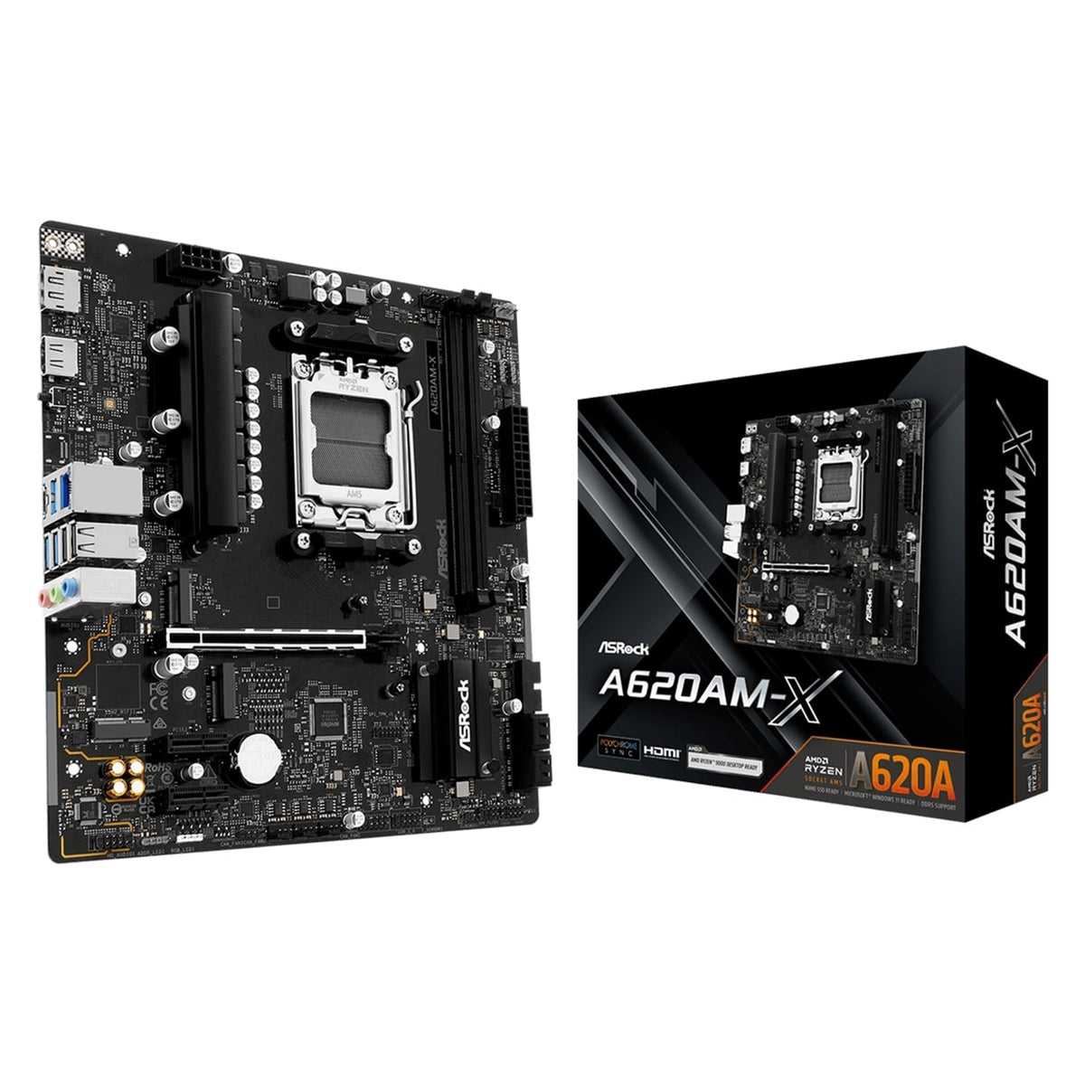 ASRock A620AM-X AMD AM5 Socket Motherboard, Micro-ATX, 2x DDR5 Slots, 2x M.2 Sockets, 2.5GbE LAN, 1x HDMI Port / 1x DisplayPort