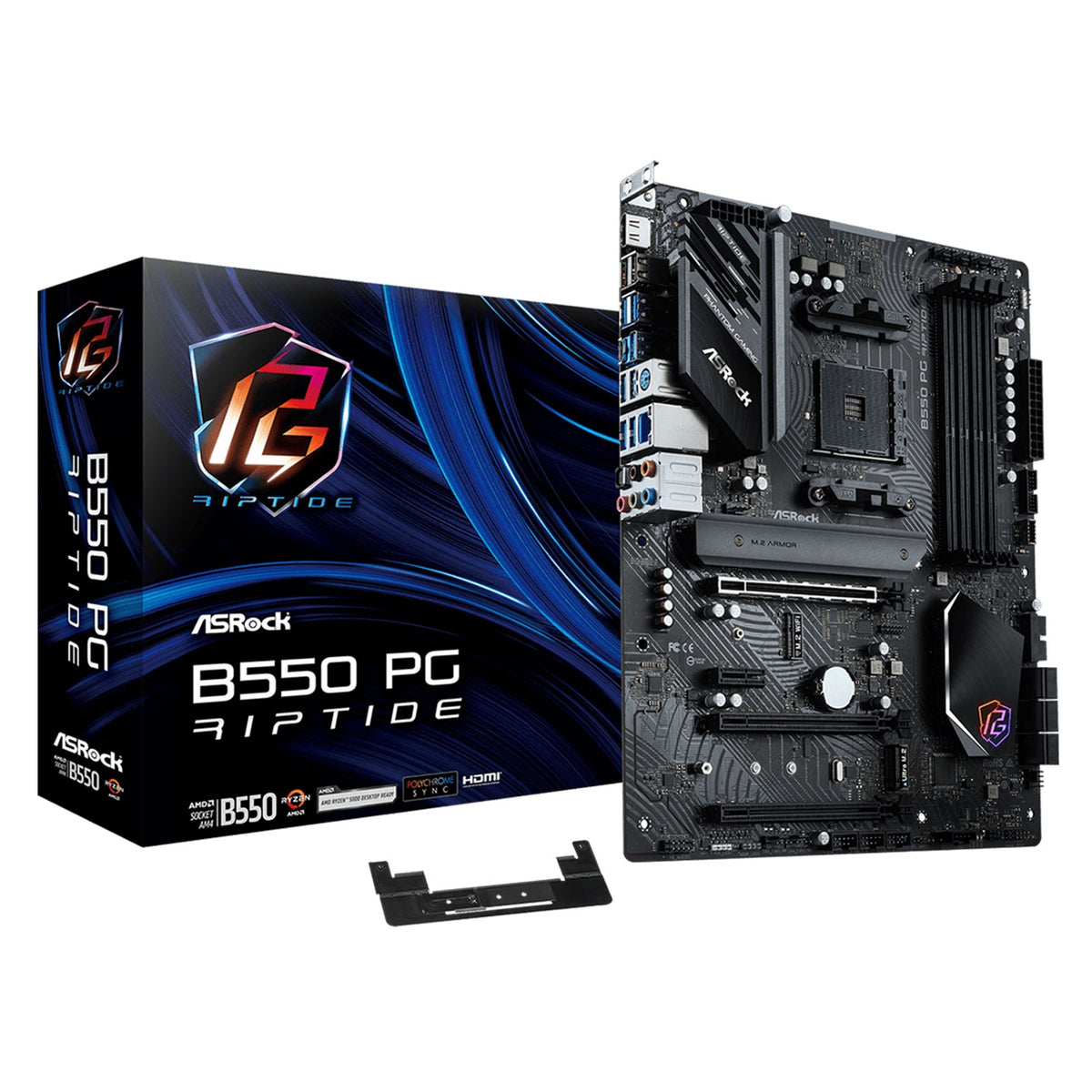 ASRock B550 PG RIPTIDE AMD AM4 Socket Motherboard, ATX, 4x DDR4 Slots, 2x M.2 Sockets, 2.5GbE LAN, 1x HDMI Port