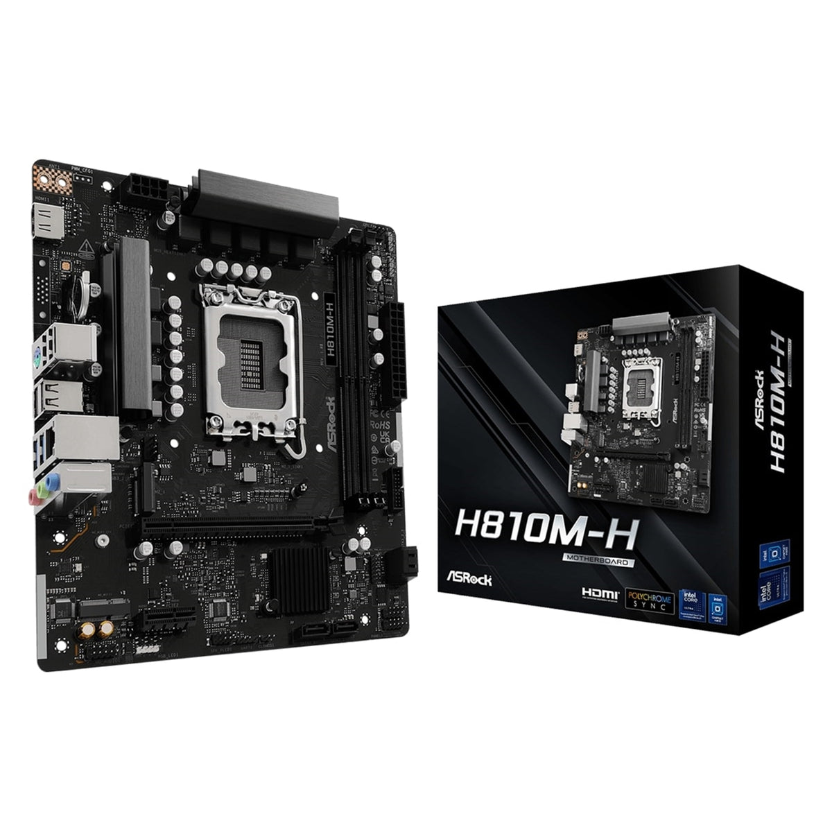 ASRock H810M-H Intel 1851 Socket Motherboard, Micro-ATX, 2x DDR5 Slots, 1x M.2 Socket, GbE LAN, 1x HDMI Port