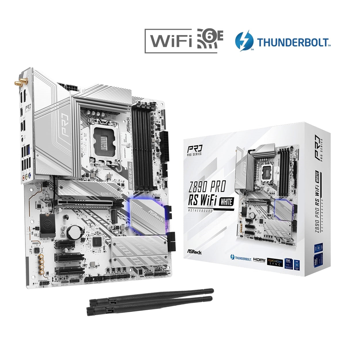 ASRock Z890 PRO RS WIFI WHITE Intel 1851 Socket Motherboard, ATX, 4x DDR5 Slots, 4x M.2 Sockets, Fitted I/O Shield, 2.5GbE LAN, Wi-Fi 6E, 1x DisplayPort / 1x HDMI Port