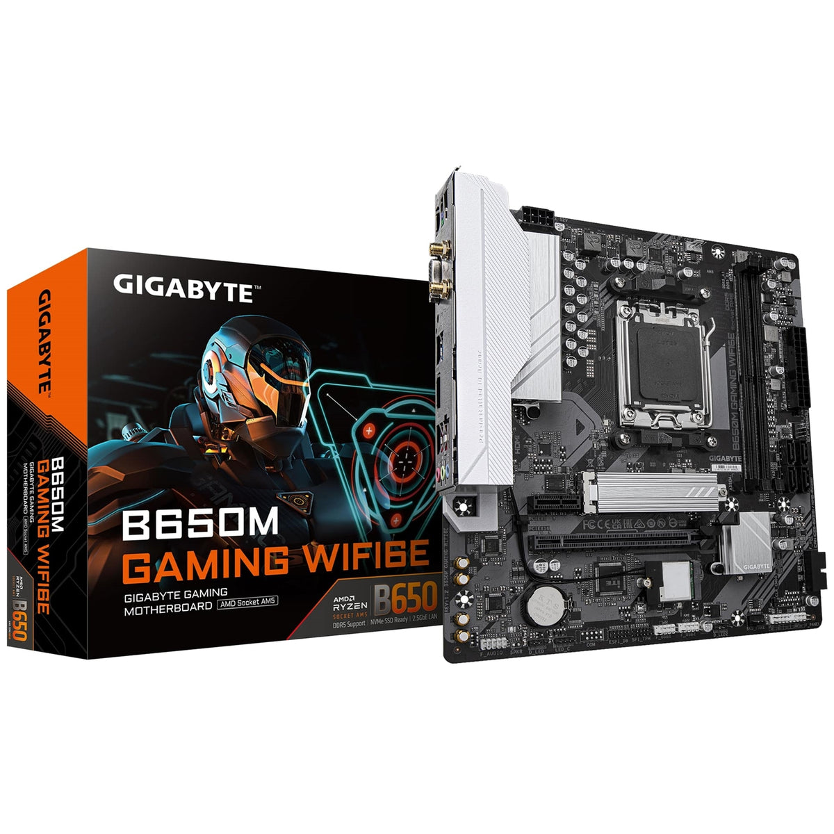 Gigabyte B650M GAMING WIFI6E (Rev. 1.2) AMD AM5 Socket Motherboard, Micro-ATX, 2x DDR5 DIMM Slots, 1x M.2 Socket, 2.5GbE LAN, Wi-Fi 6E, 1x D-Sub / 1x HDMI Port