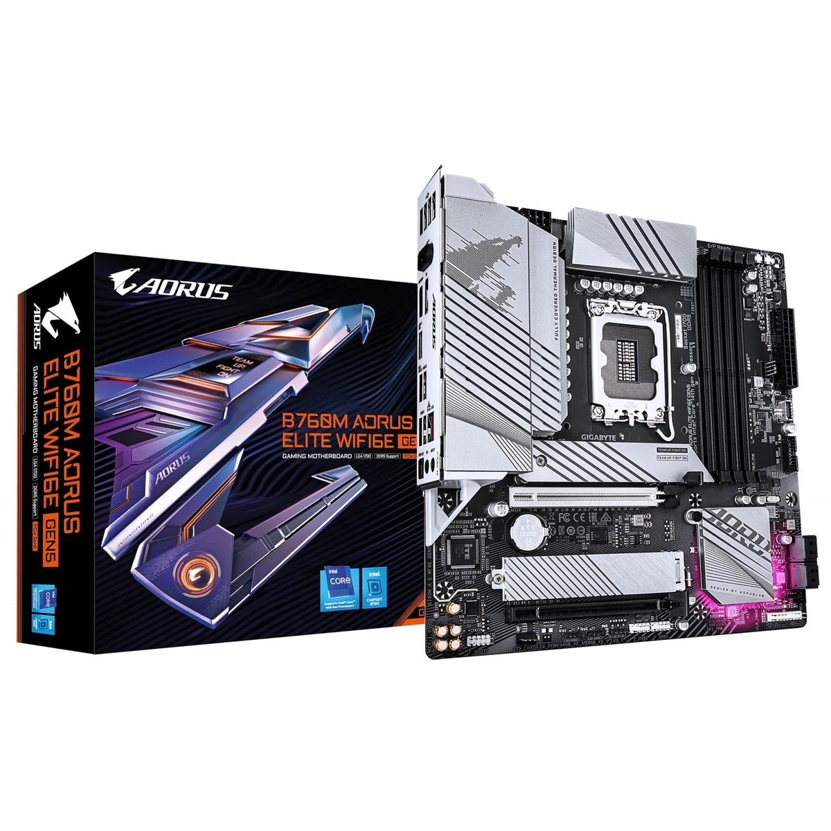 Gigabyte B760M AORUS ELITE WIFI6E GEN5 Intel 1700 Socket Motherboard, Micro-ATX, 4x DDR5 Slots, 2x M.2 Sockets, 2.5GbE LAN, Wi-Fi 6E, 1x HDMI Port / 1x DisplayPort