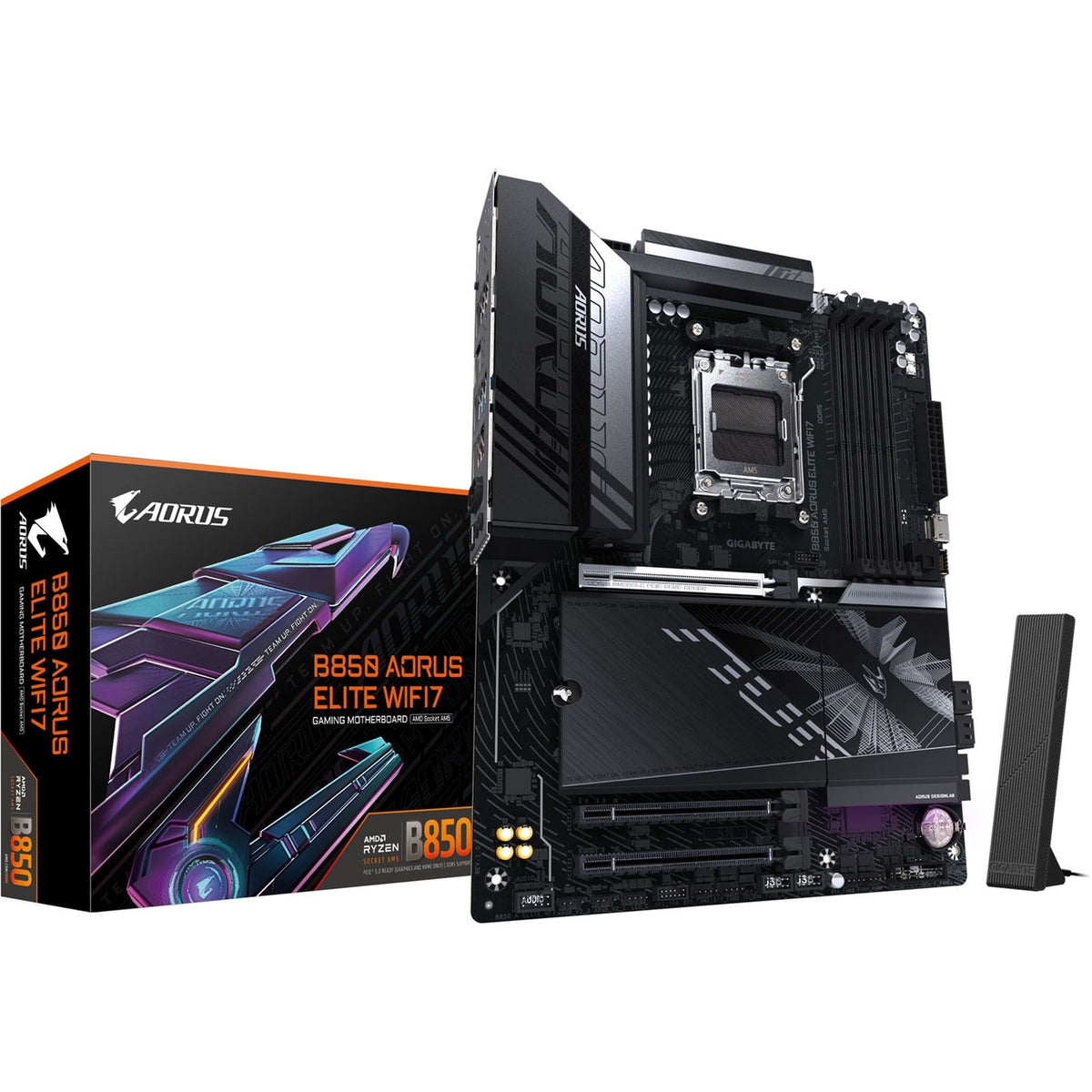 Gigabyte B850 AORUS ELITE WIFI7 AMD AM5 Socket Motherboard, ATX, 4x DDR5 Slots, 3x M.2 Sockets, Fitted I/O Shield, 2.5GbE LAN, Wi-Fi 7, 1x DisplayPort / 1x HDMI Port