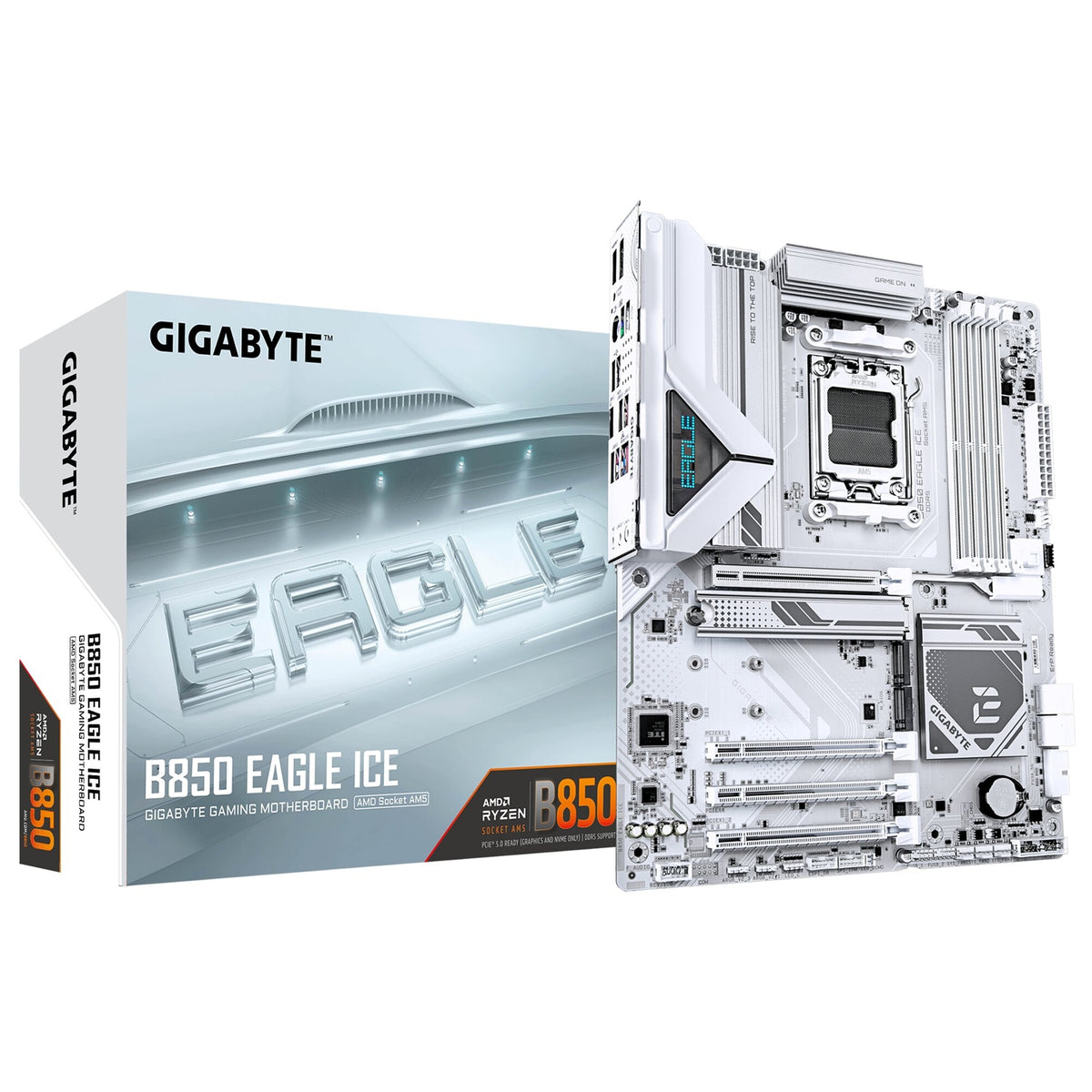 Gigabyte B850 EAGLE ICE AMD AM5 Socket Motherboard, ATX, 4x DDR5 Slots, 3x M.2 Sockets, Fitted I/O Shield, 2.5GbE LAN, 1x DisplayPort / 1x HDMI Port