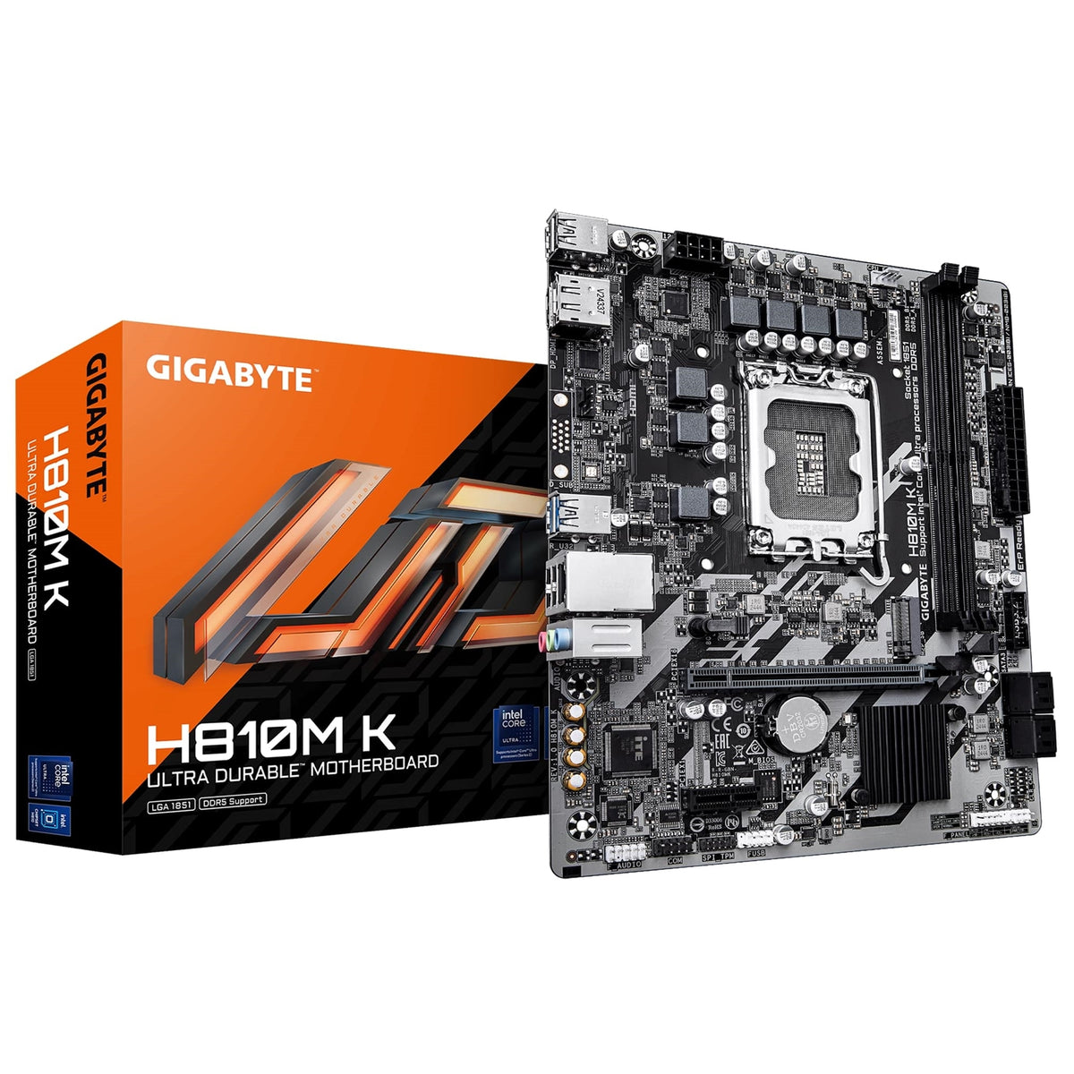 Gigabyte H810M K Intel 1851 Socket Motherboard, Micro-ATX, 2x DDR5 Slots, 1x M.2 Socket, GbE LAN, 1x DisplayPort / 1x HDMI Port