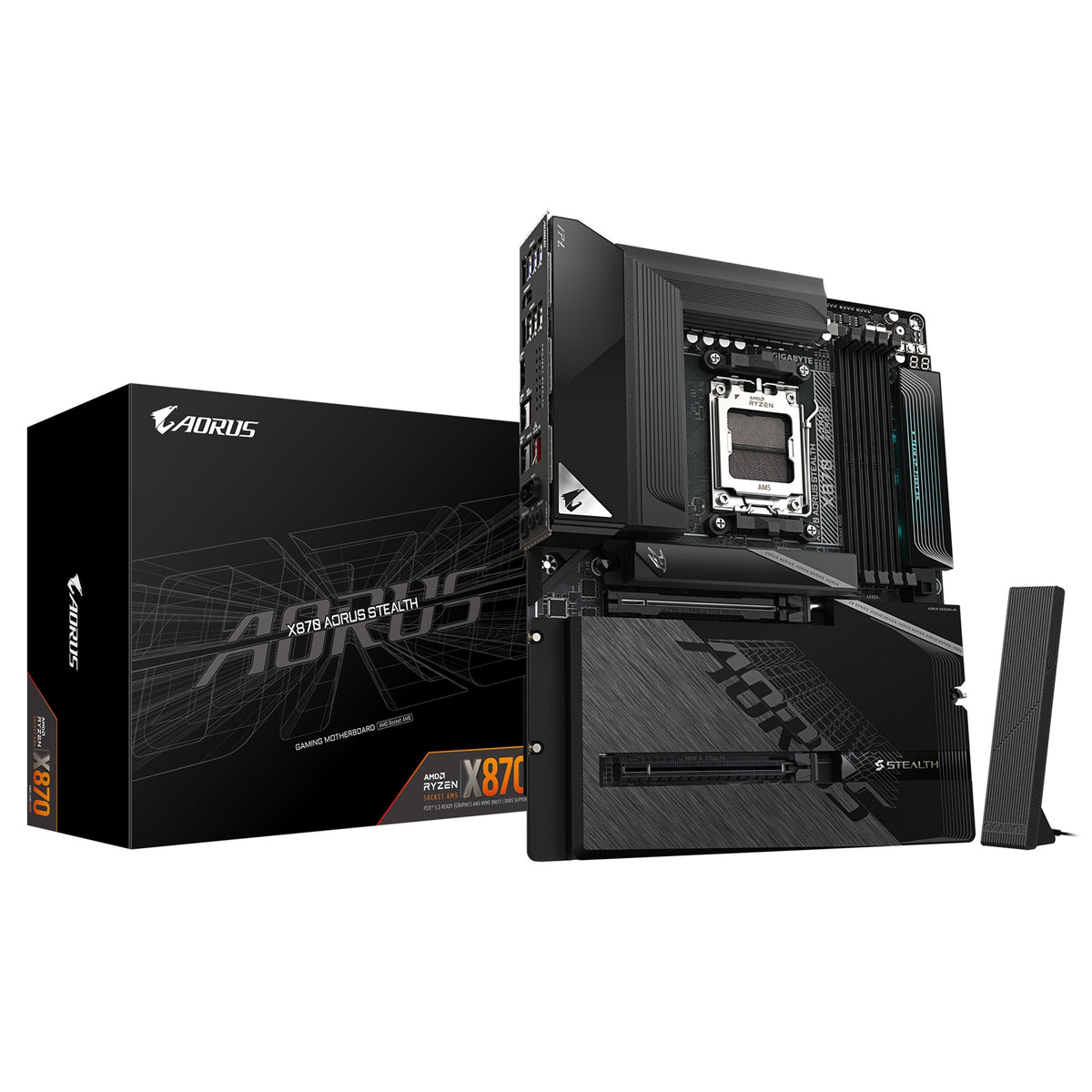 Gigabyte X870 AORUS STEALTH AMD AM5 Socket Motherboard, ATX, 4x DDR5 Slots, 4x M.2 Sockets, 5GbE LAN, Wi-Fi 7, 1x HDMI Port / 2x USB-C (USB4)