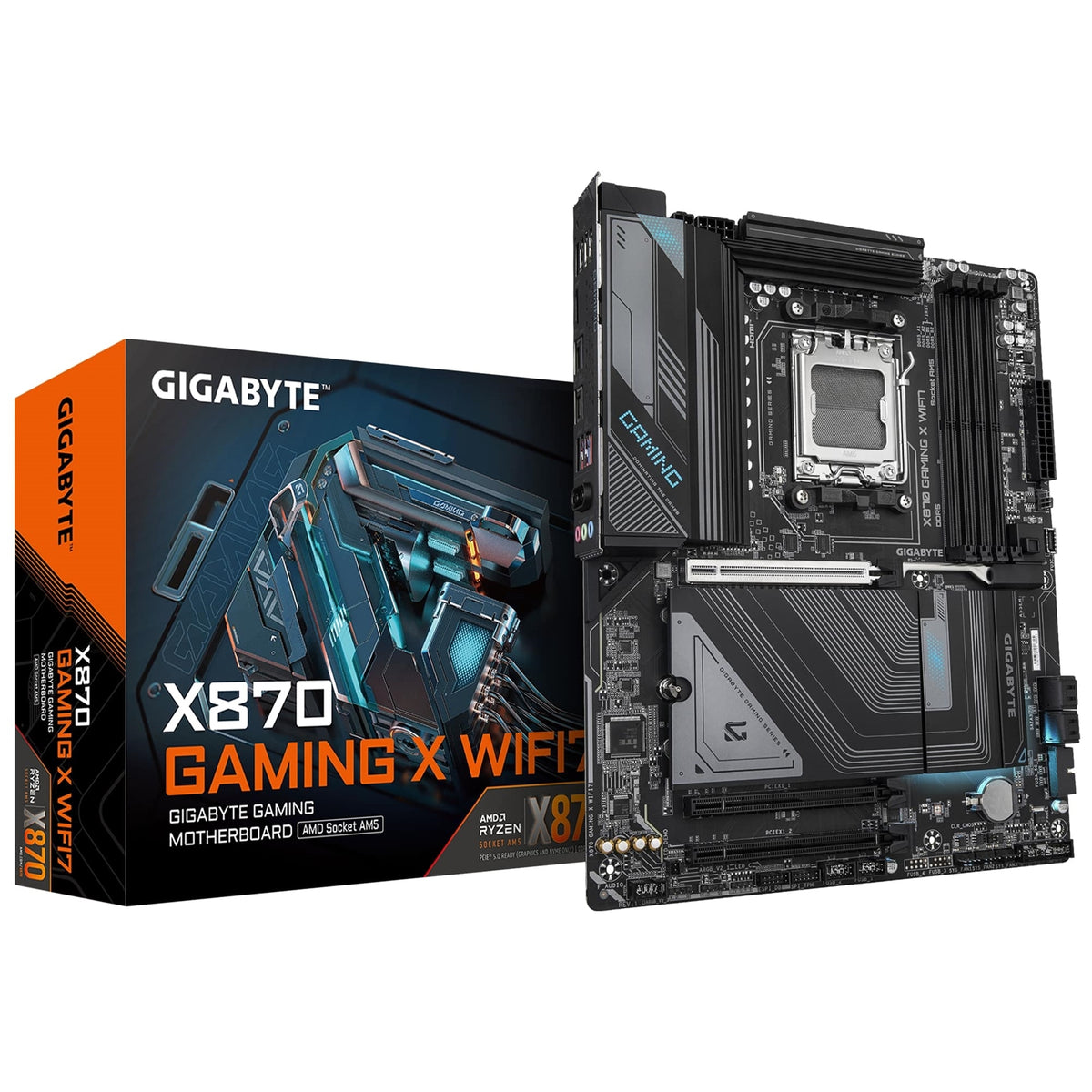 Gigabyte X870 GAMING X WIFI7 AMD AM5 Socket Motherboard, ATX, 4x DDR5 Slots, 3x M.2 Sockets, Fitted I/O Shield, 2.5GbE LAN, Wi-Fi 7, 1x HDMI Port / 1x USB-C (USB4)