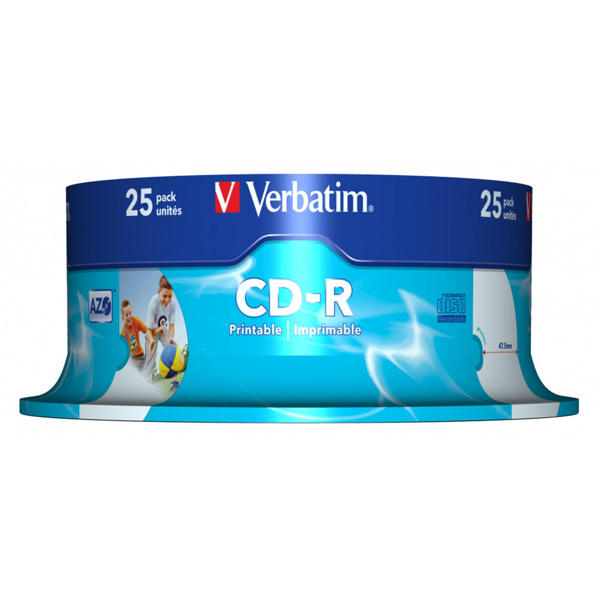 Verbatim CD-R Wide Inkjet Printable ID Branded 25 Pack Spindle AZO 700MB 52X
