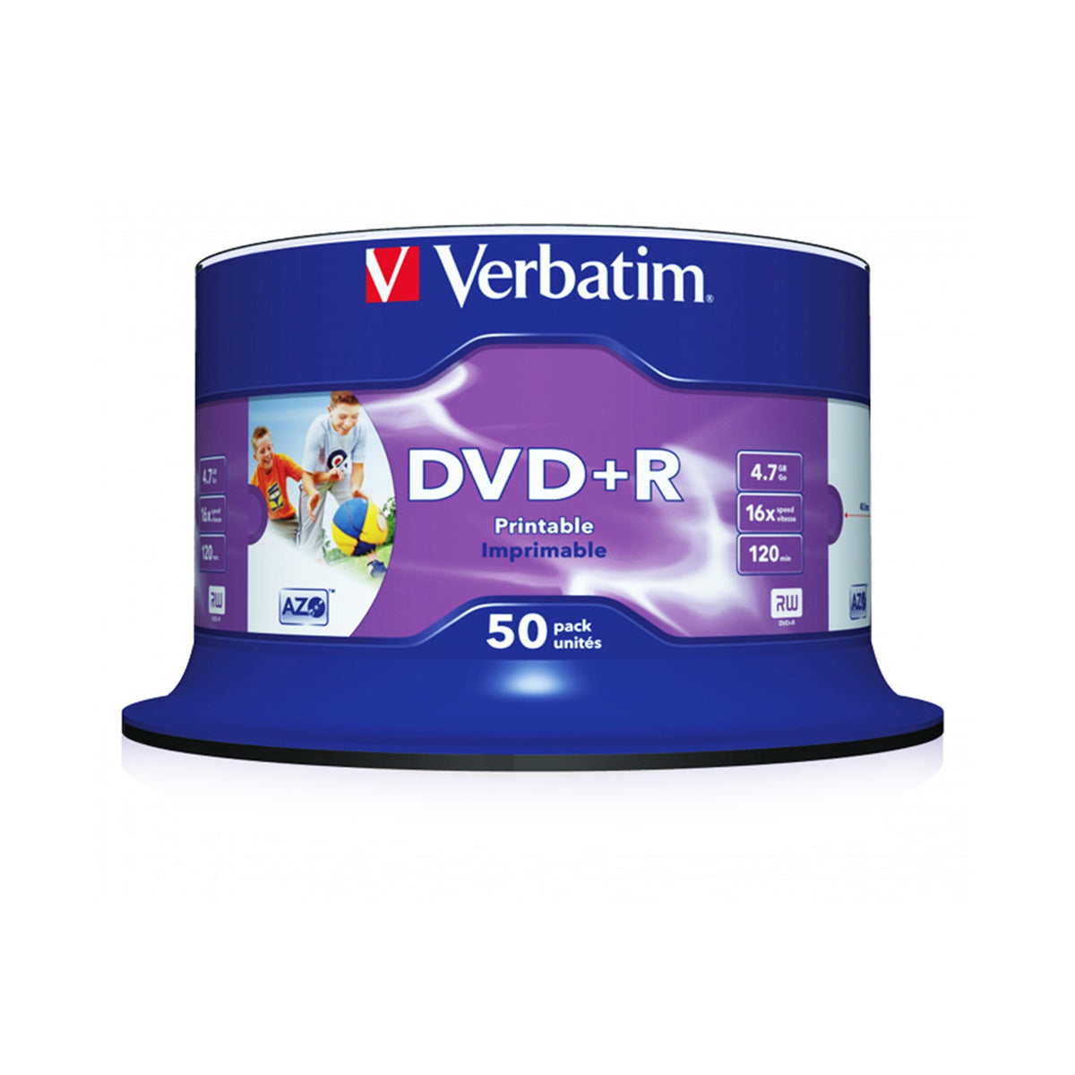 Verbatim DVD+R 16X 4.7GB 50 Pack Spindle Wide Inkjet Printable No ID