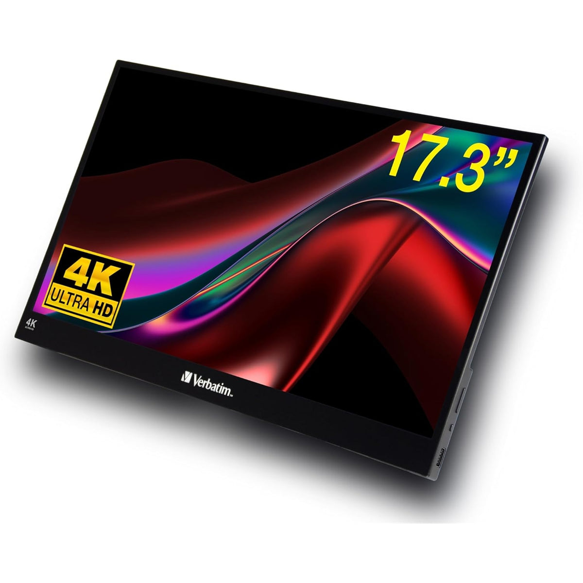 Verbatim Portable 17.3 Inch Touchscreen Monitor 4K UHD ALU, HDMI, 2x USB-C, 3840 x 2160 Resolution, 60Hz, Built-in Kickstand, Tilt: From 0 Up To 85