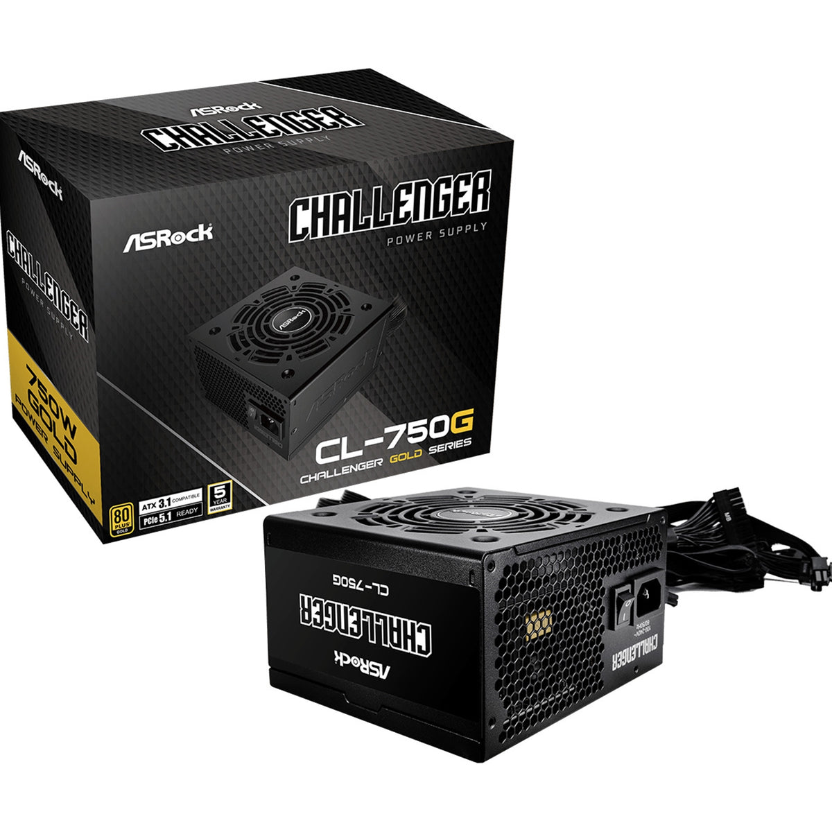 ASRock CL-750G 750W ATX Power Supply Unit, 80 PLUS GOLD Certified, 120mm Golf-Blade Fan, High Efficiency PSU