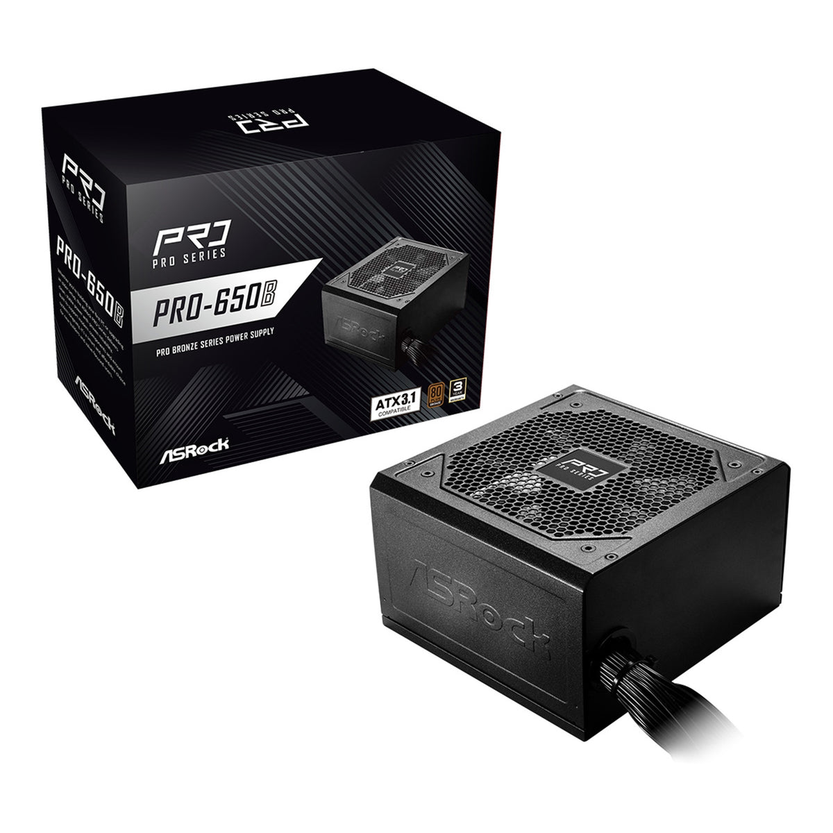 ASRock PRO-650B 650B ATX Power Supply Unit, 80 PLUS Bronze Certified, Low noise 120mm FAN, High Efficiency PSU
