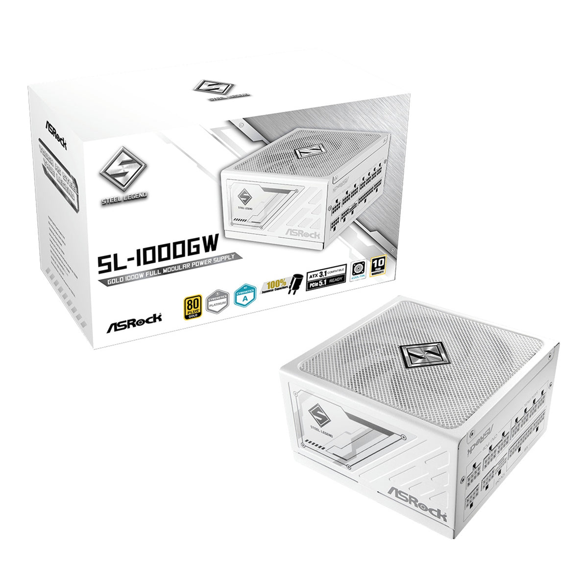 ASRock Steel Legend SL-1000G 1000W ATX Power Supply Unit, 80 Plus Gold Certified, 120mm Silent Cooling Fan, High Efficiency PSU