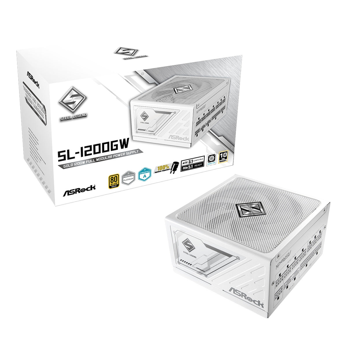 ASRock SL-1200GW 1200W ATX Power Supply Unit, 80 PLUS GOLD Certified, 135mm Striped Axial FDB Fan, High Efficiency PSU